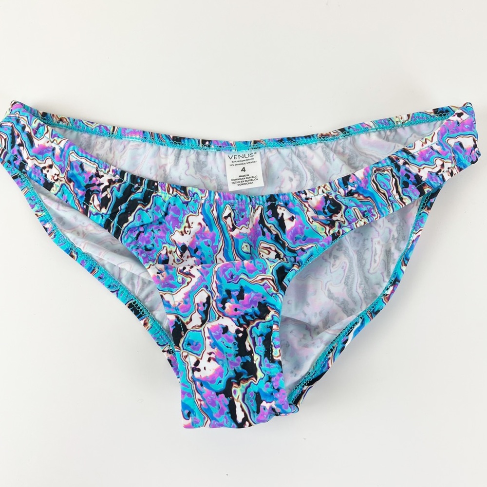 NWOT Venus Teal Abstract Bikini Bottoms Size 4